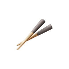 Vector illustration of 3d bamboo chopsticks half painted black on a white background