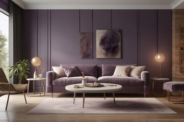 modern living room in purple color scheme