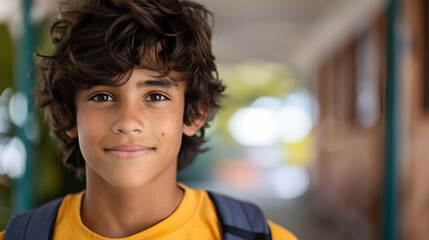 Naklejka premium Portrait Early Teenage Boy Smirking Looking