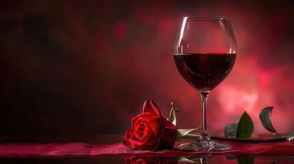 romantic still life featuring a glass of red wine and a single rose soft lighting and rich colors create an intimate atmosphere perfect for valentines day or anniversary themes