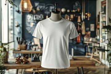 Fototapeta premium Tshirt on stylish mannequin in boutique background created with Generative AI