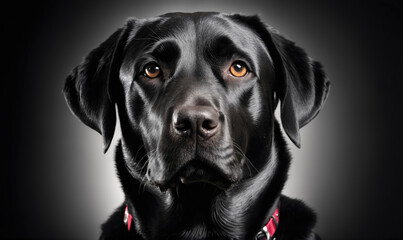 Fototapeta premium A black Labrador Retriever stares intently at the camera, its brown eyes piercing the viewer