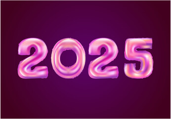 2025 Happy New Year Foil Helium Balloons Typography Purple Design Abstract Logo Symbol Vector Illustration