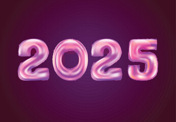 2025 Happy New Year Foil Helium Balloons Typography Purple Design Abstract Logo Symbol Vector Illustration