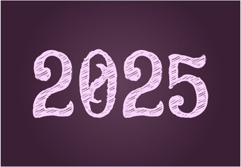 Happy New Year 2025 Design Scribble Typography Purple Abstract Logo Symbol Vector Illustration