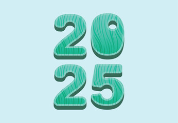 2025 Happy New Year Design Wood Typography Cyan Elegant Abstract Logo Symbol Vector Illustration