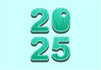 2025 Happy New Year Design Wood Typography Cyan Elegant Abstract Logo Symbol Vector Illustration