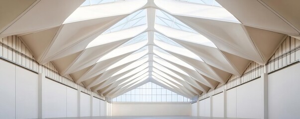 Obraz premium Warehouse roof with unique geometric skylights, merging modern architecture with industrial design