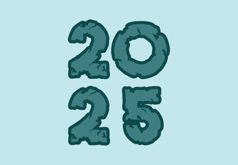 2025 Happy New Year Design Cyan Wood Typography Abstract Logo Symbol Vector Illustration