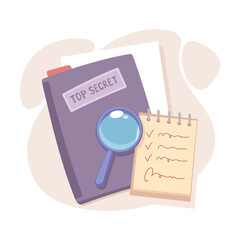 Investigation and Detective Work with Folder and Magnifier Vector Illustration