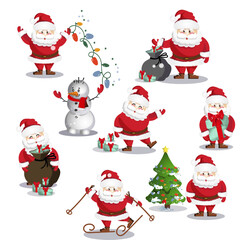 happy new year set santa traditions claus, winter merry christmas, xmas holiday festive celebration, gift, bag, garland