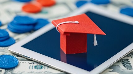 Online scholarship search on tablet, macro lens shot, high quality, realistic photo style, GFX100 ii, high resolution, ultra HD 8k
