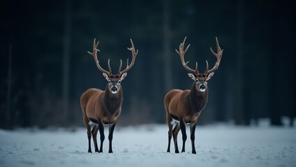 Obraz premium Majestic Stags in Winter Landscape
