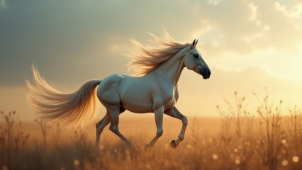 Obraz premium Majestic White Horse in Sunset Glow