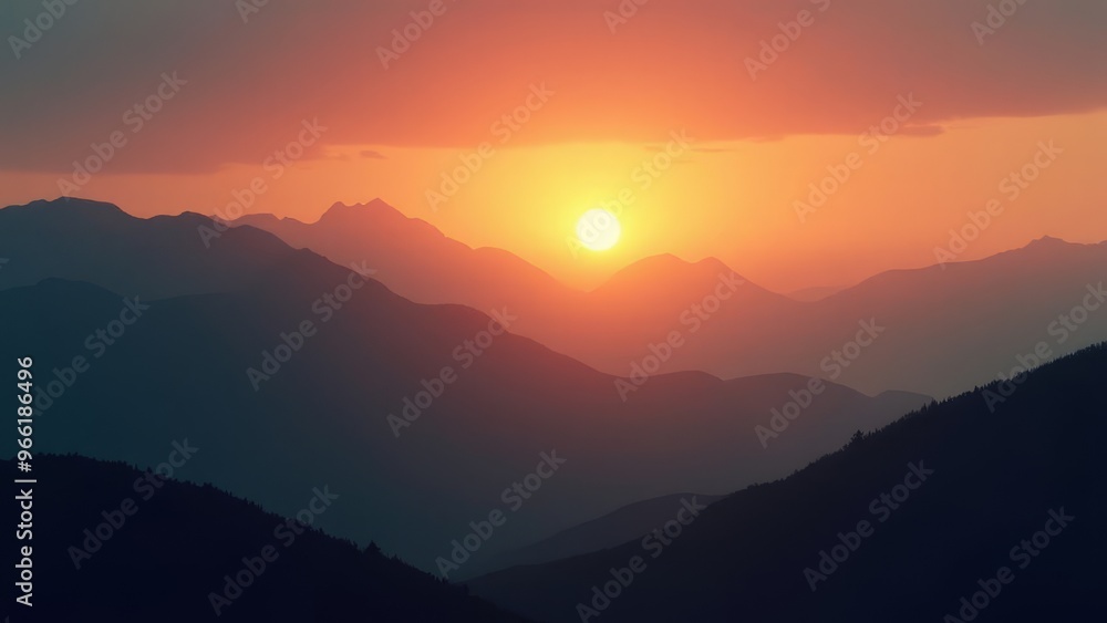 Wall mural majestic sunset over mountain ranges