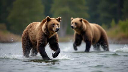 Fototapeta premium Majestic Brown Bears in Nature