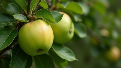 Fresh Green Apples on Tree
