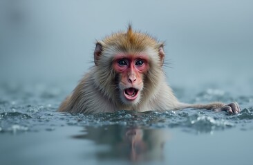 Fototapeta premium Macaque Monkey in Water