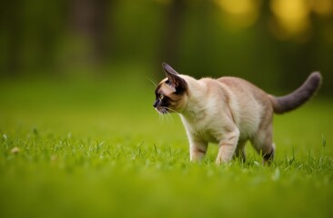 Curious Cat on a Grass Field