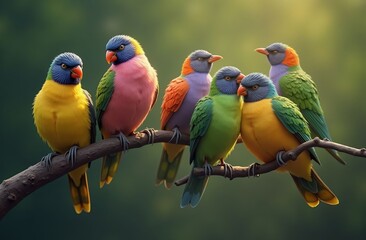 Obraz premium Colorful Parrots on a Branch