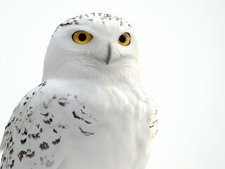 Fototapeta premium Majestic snowy owl standing on white background