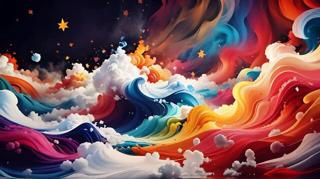 Psychedelic colorful animation with brightly colored loops, abstract illustrations transformations and metamorphose. AI generated cinematic video