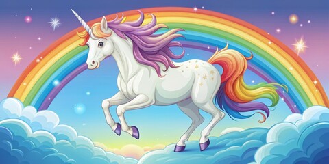 Magical Unicorn Leaping Through Rainbow Clouds, Digital Illustration, Unicorn, Rainbow, Cloud, Fantasy