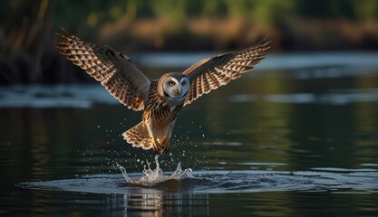Majestic Owl in Flight Over Water