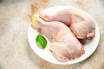 chicken meat legs raw poultry flesh on the bone gourmet fresh meal food snack on the table copy space food background rustic top view