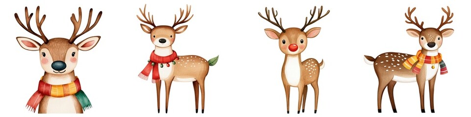 Obraz premium Charming and festive reindeer illustrations, perfect for holiday themes, decorations, and cheerful designs.