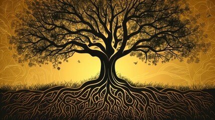 tree of life symbolism intricate vector illustration of a majestic tree with sprawling branches and roots representing growth strength and interconnectedness