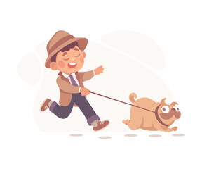 Inspecting Detective Boy Character with Dog Investigating Case Vector Illustration