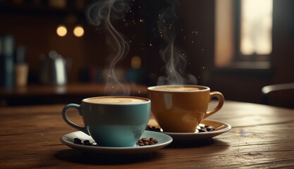 Obraz premium Artisanal Coffee Cups in Cozy Atmosphere