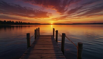 Obraz premium Serene Sunset Over Calm Waters