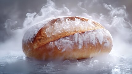 Frozen Artisan Bread: A Captivating Cinematic Still Life Photography with Realistic Details and Ethereal Fog