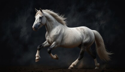 Majestic White Horse in Motion