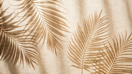 Obraz premium Delicate palm frond pattern adorns soft beige fabric.