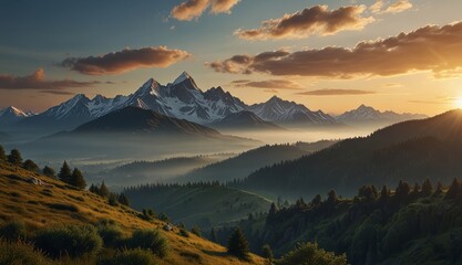 Obraz premium Majestic Mountain Landscape at Sunrise