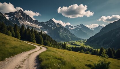 Naklejka premium Tranquil Mountain Landscape with Path