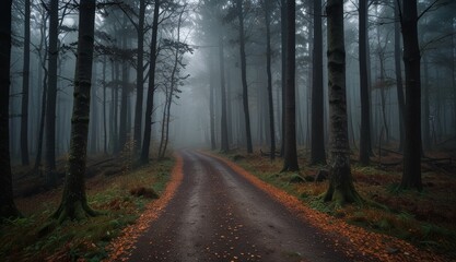 Fototapeta premium Misty Forest Pathway in Autumn