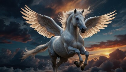 Fototapeta premium Majestic Winged Horse in Flight