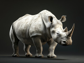 Obraz premium Rhino Sculpture - Artistic Realism. Realistic rhino sculpture against a dark background.