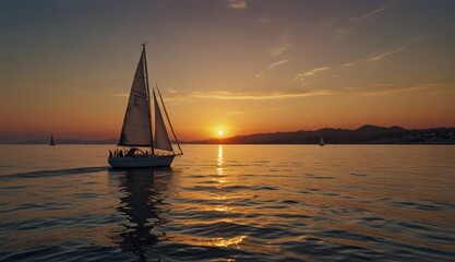 Serene Sunset Sail on Calm Waters