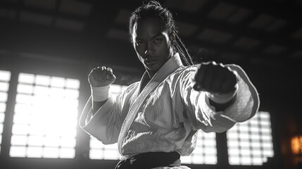Agile martial artist perfecting high kicks in training session