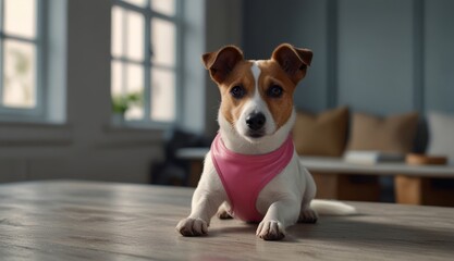 Adorable Dog in Pink Harness