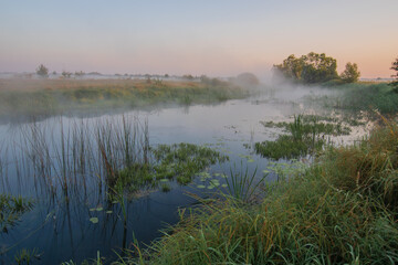 september misty morning on the river