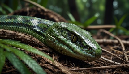 Fototapeta premium Majestic Green Python in Nature