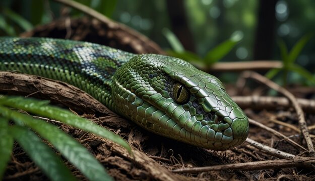 Majestic Green Python in Nature