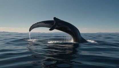 Obraz premium Majestic Whale Tail Emerging from Ocean