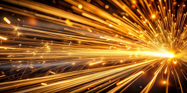 Sparks Fly From a Welding Torch, Close-up, Golden, Black Background, Welding, Spark, Light